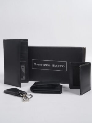 4 PIECES SET OF LEATHER GIFT BOX,  Black Leather (W-265)