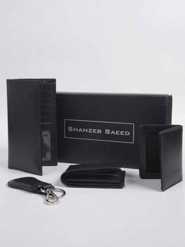 4 PIECES SET OF LEATHER GIFT BOX,  Black Leather (W-265)