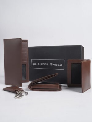 4 PIECES SET OF LEATHER GIFT BOX,  Brown Leather-(W-266)