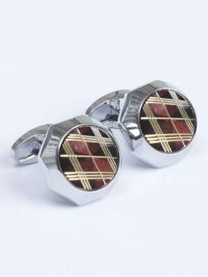Round Silver Contrast Designer Cufflink (CUFFLINK-555)