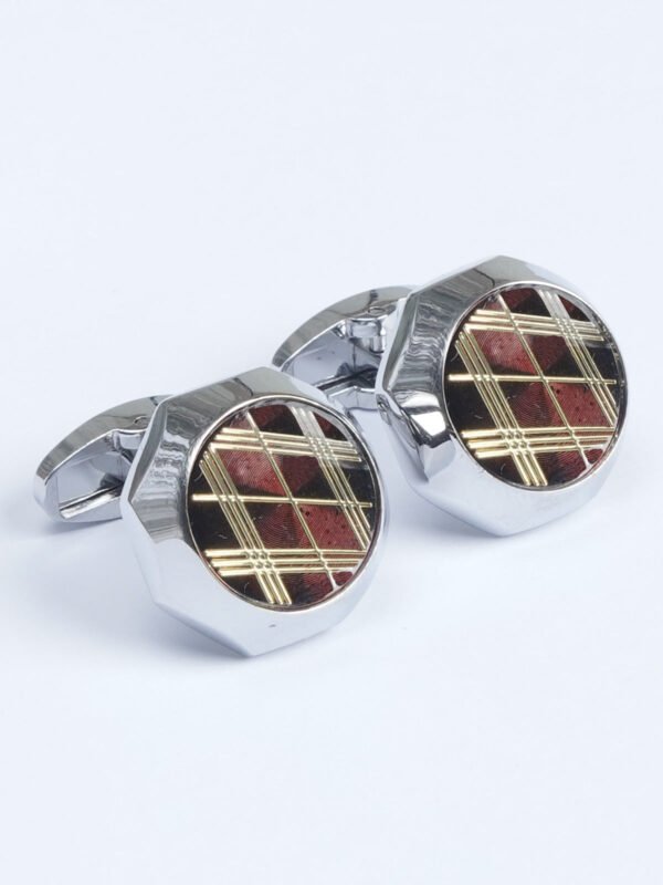 Round Silver Contrast Designer Cufflink (CUFFLINK-555)