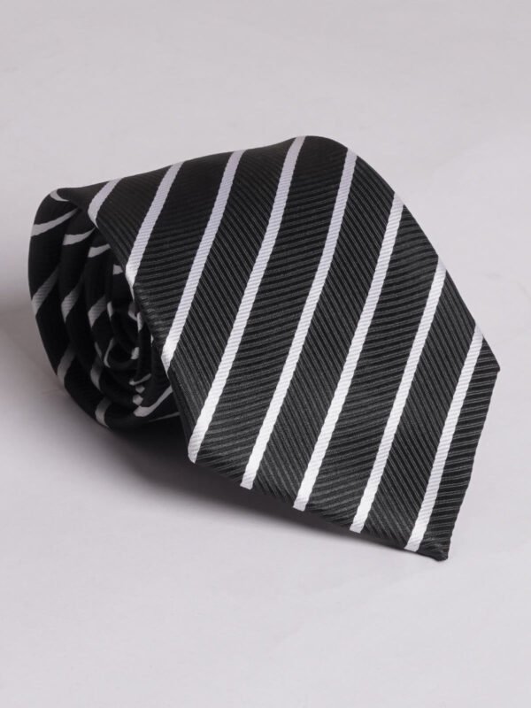 Black With Silver Striped Tie (TIE-623)