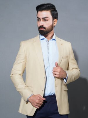 Beige Self Single-Breasted Tailored Men’s Blazer (BMF-072)