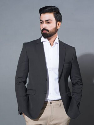 Black Self Single-Breasted Tailored Men’s Blazer (BMF-073)