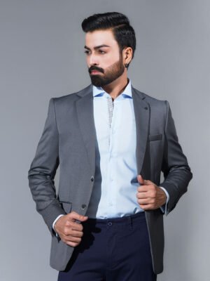 Grey Self Single-Breasted Tailored Men’s Blazer (BMF-075)