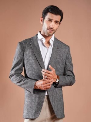 Grey Self Single-Breasted Tailored Men’s Blazer (BMF-078)