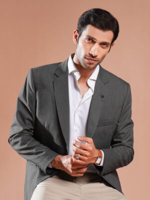 Charcoal Self Single-Breasted Tailored Men’s Blazer (BMF-082)
