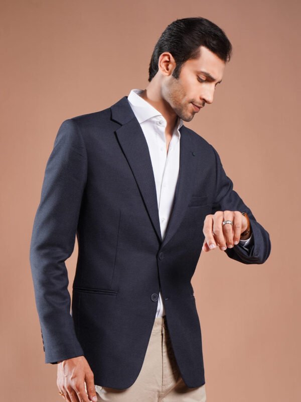Navy Self Single-Breasted Tailored Men’s Blazer (BMF-087)