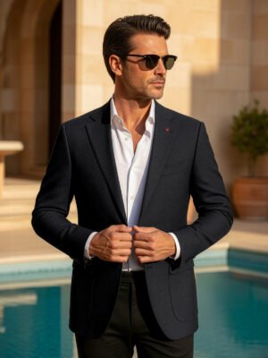 Black Self Single-Breasted Tailored Men’s Blazer (BMF-102)