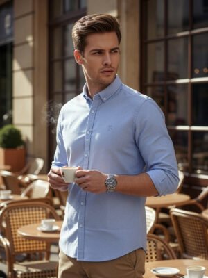 Blue Self Button Down Casual Shirt (CSB-273)