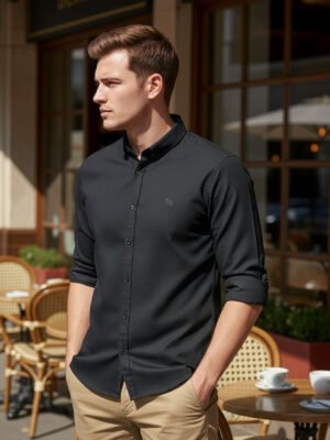 Black Self Button Down Casual Shirt (CSB-275)