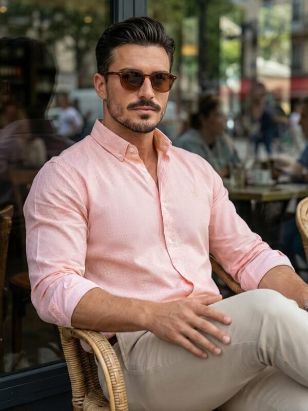Peach Self Button Down Casual Shirt (CSB-306)