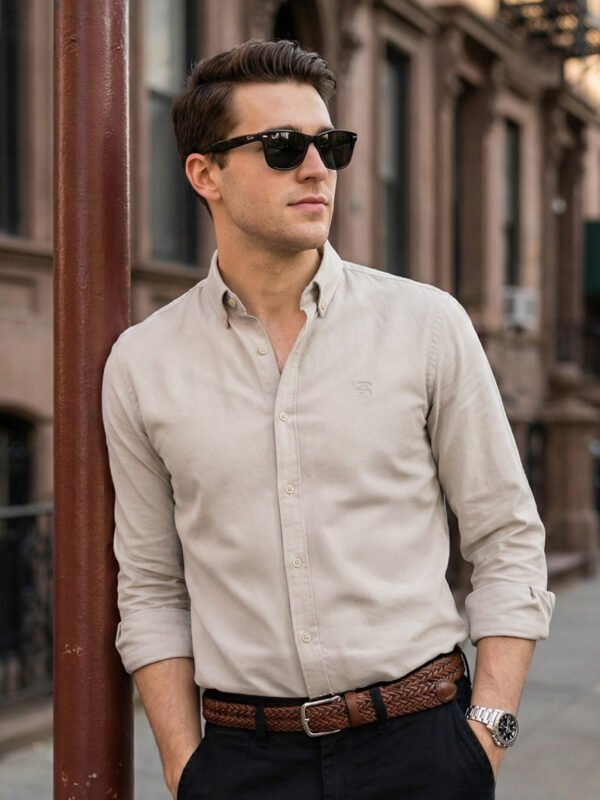 Fawn Self Button Down Casual Shirt (CSB-308)