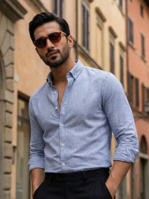 Blue Self Button Down Casual Shirt (CSB-309)