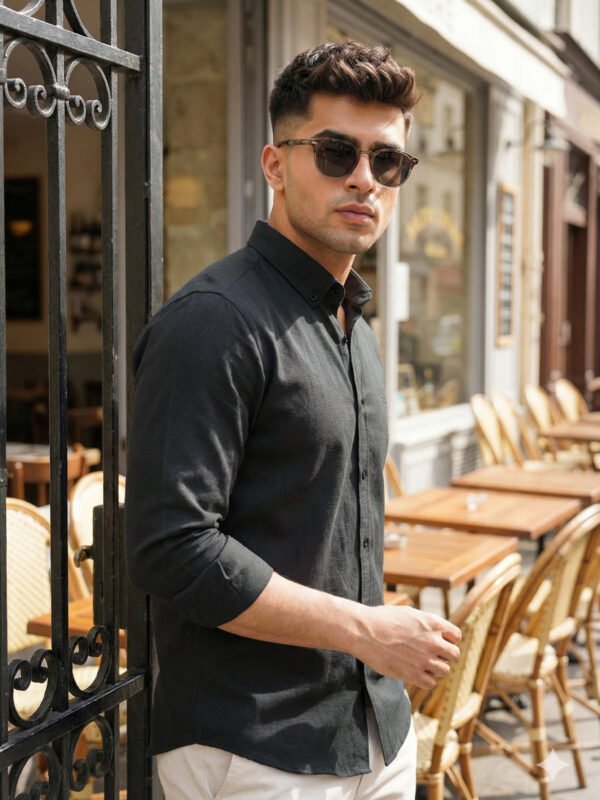 Dark Green Self Button Down Casual Shirt (CSB-311)