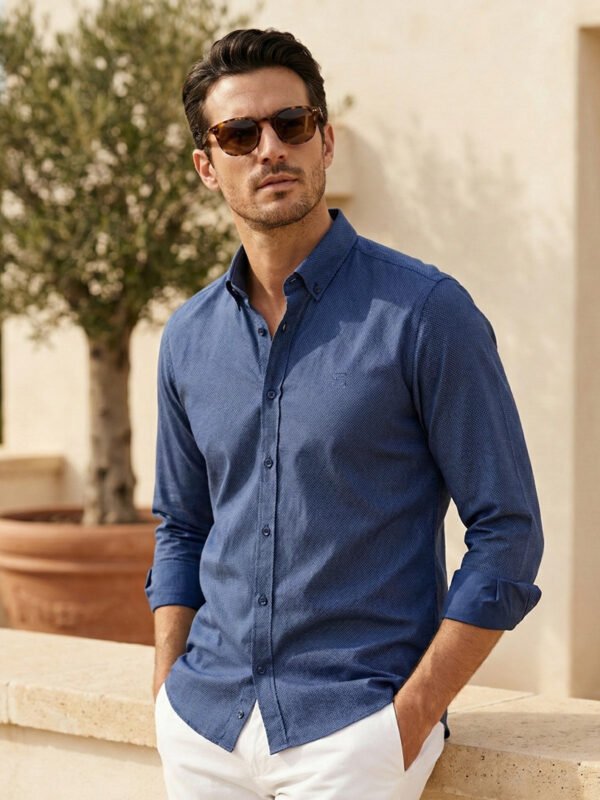 Blue Self Button Down Casual Shirt (CSB-313)