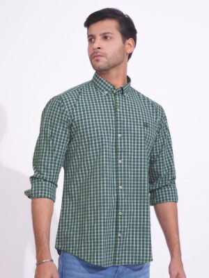 Green Check Button Down Casual Shirt (CSC-152)