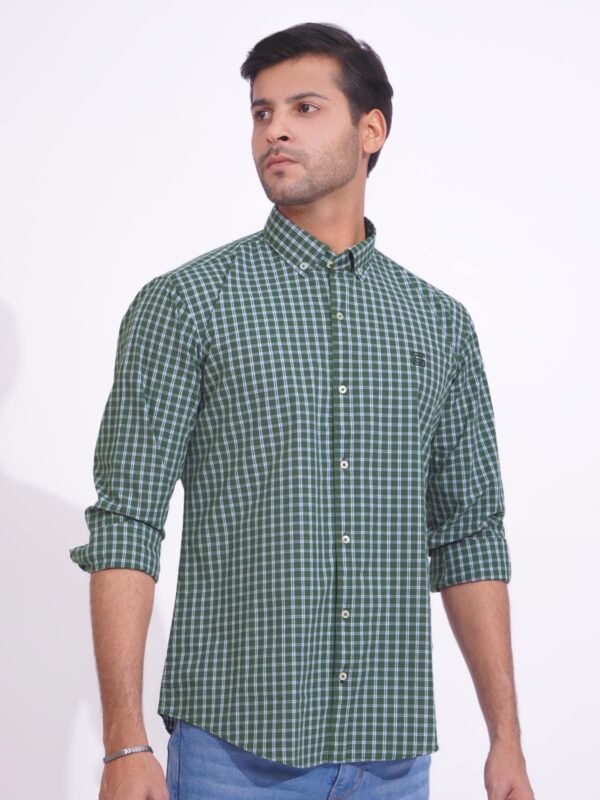 Green Check Button Down Casual Shirt (CSC-152)