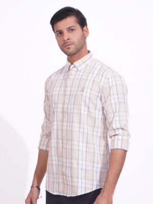 Fawn & White Check Button Down Casual Shirt (CSC-160)
