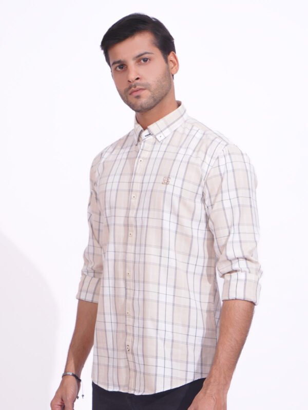 Fawn & White Check Button Down Casual Shirt (CSC-160)
