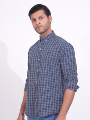 Blue & Black Check Button Down Casual Shirt (CSC-185)