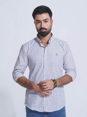 White & Blue Check Button Down Casual Shirt (CSC-337)