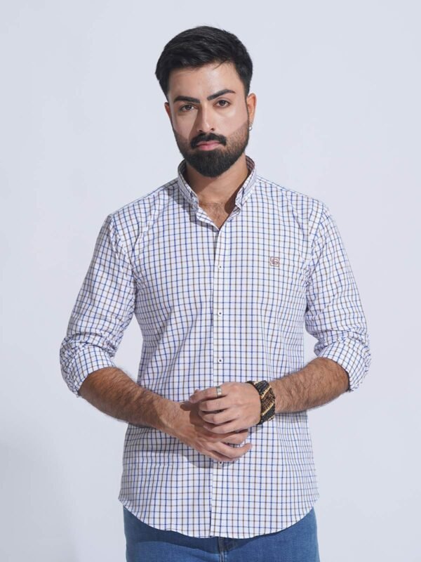 White & Blue Check Button Down Casual Shirt (CSC-337)