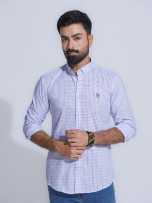 White & Blue Check Button Down Casual Shirt (CSC-339)