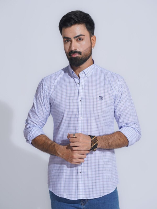 White & Blue Check Button Down Casual Shirt (CSC-339)