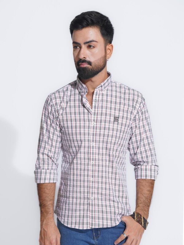 White & Black Check Button Down Casual Shirt (CSC-347)