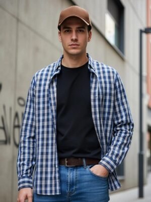 Teal & White Check Button Down Casual Shirt (CSC-368)