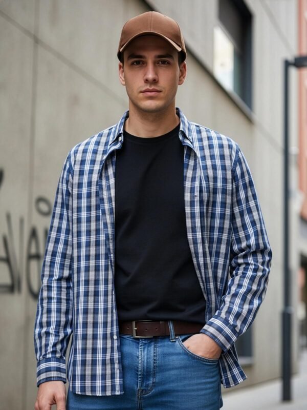 Teal & White Check Button Down Casual Shirt (CSC-368)