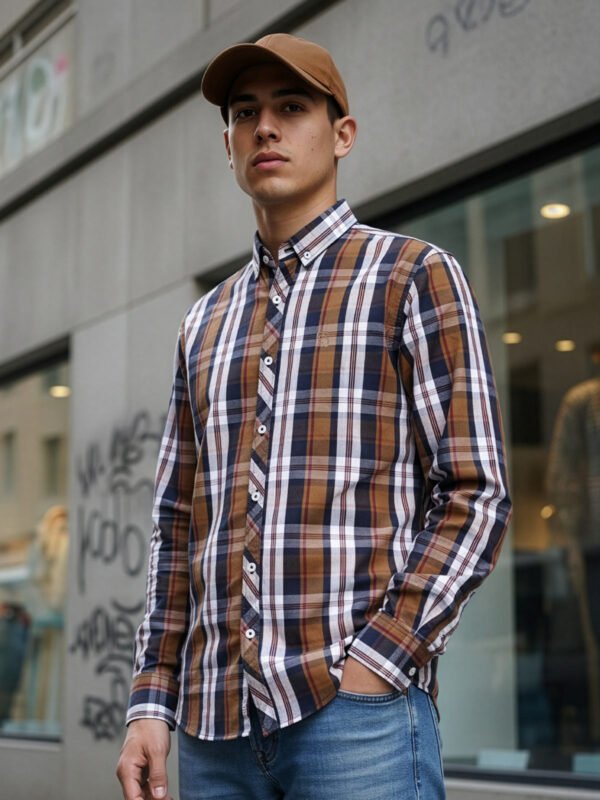 White & Blue Check Button Down Casual Shirt (CSC-369)