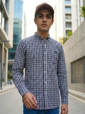 Black & White Check Button Down Casual Shirt (CSC-373)