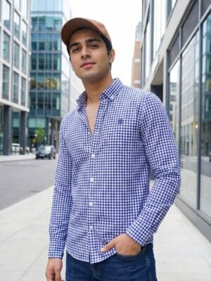 White & Blue Check Button Down Casual Shirt (CSC-385)