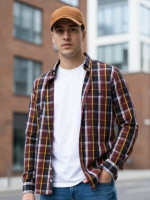 White & Black Check Button Down Casual Shirt (CSC-391)