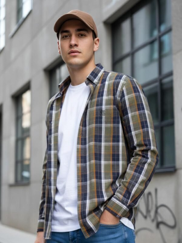 Blue & Green Check Button Down Casual Shirt (CSC-392)