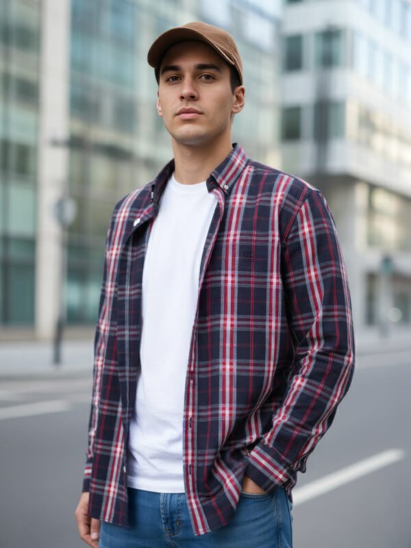 Blue & Red Check Button Down Casual Shirt (CSC-394)