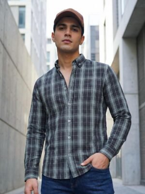 Black & Green Check Button Down Casual Shirt (CSC-399)