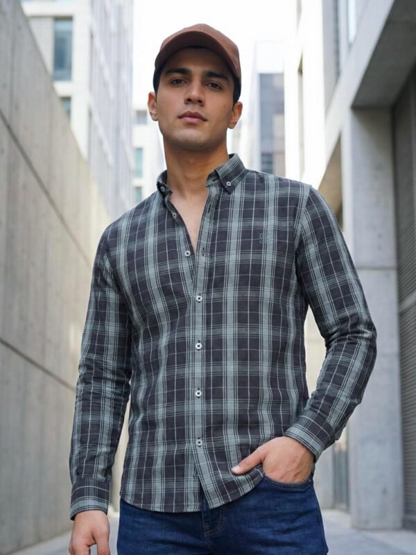 CSC399-2.jpg Black & Green Check Button Down Casual Shirt (CSC-399)