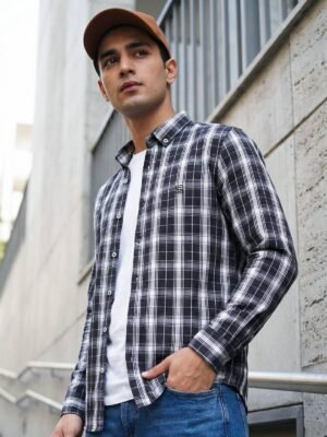 Black & White Check Button Down Casual Shirt (CSC-400)