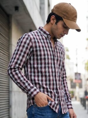 White & Black Check Button Down Casual Shirt (CSC-402)