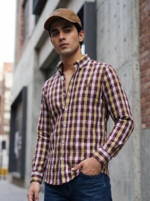 White & Red Check Button Down Casual Shirt (CSC-403)