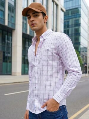 White & Black Check Button Down Casual Shirt (CSC-406)