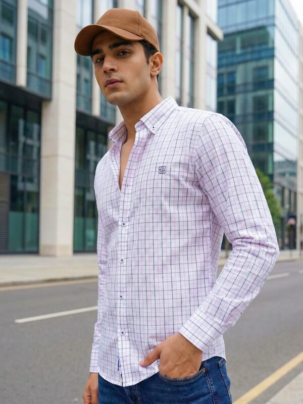 White & Black Check Button Down Casual Shirt (CSC-406)
