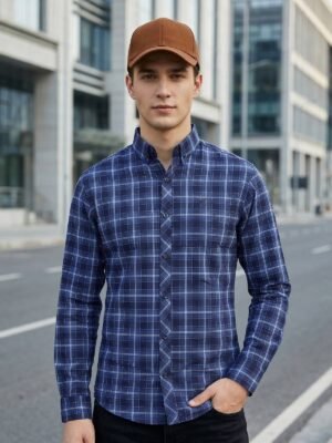 Blue Check Button Down Casual Shirt (CSC-408)