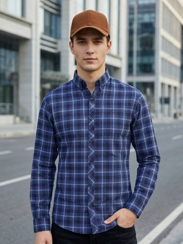 Blue Check Button Down Casual Shirt (CSC-408)