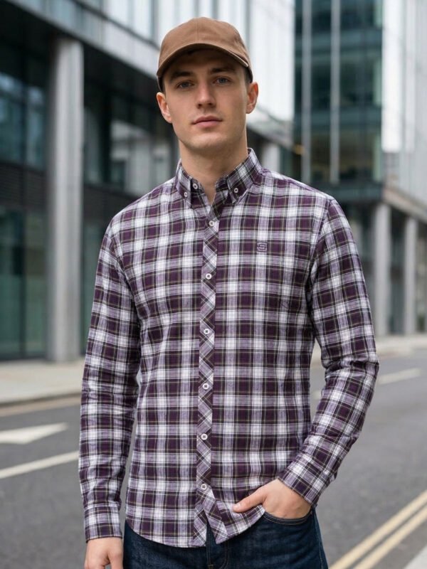 Green & White Check Button Down Casual Shirt (CSC-409)