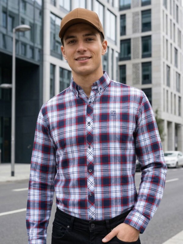 Blue & White Check Button Down Casual Shirt (CSC-412)