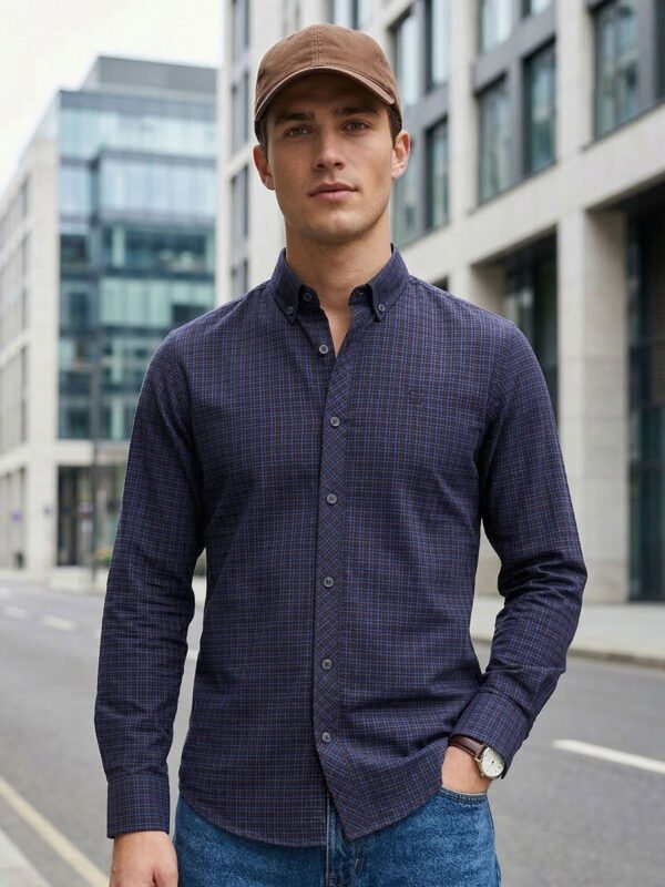 Blue & Black Check Button Down Casual Shirt (CSC-413)